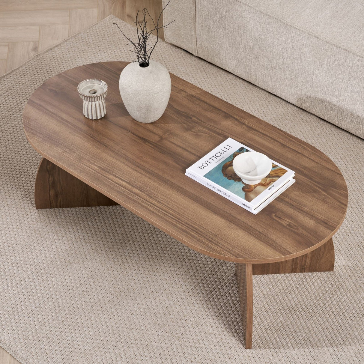 Melina Couchtisch oval Walnuss 120 cm Melaminbeschichteter Holzverbundstoff