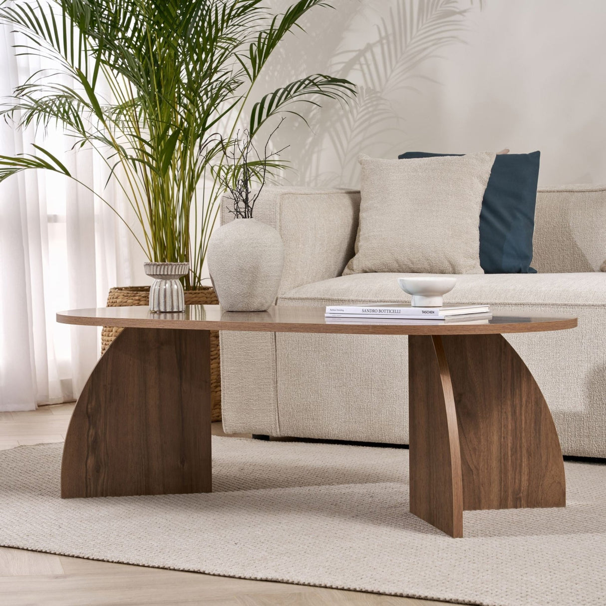 Melina Couchtisch oval Walnuss 120 cm Melaminbeschichteter Holzverbundstoff
