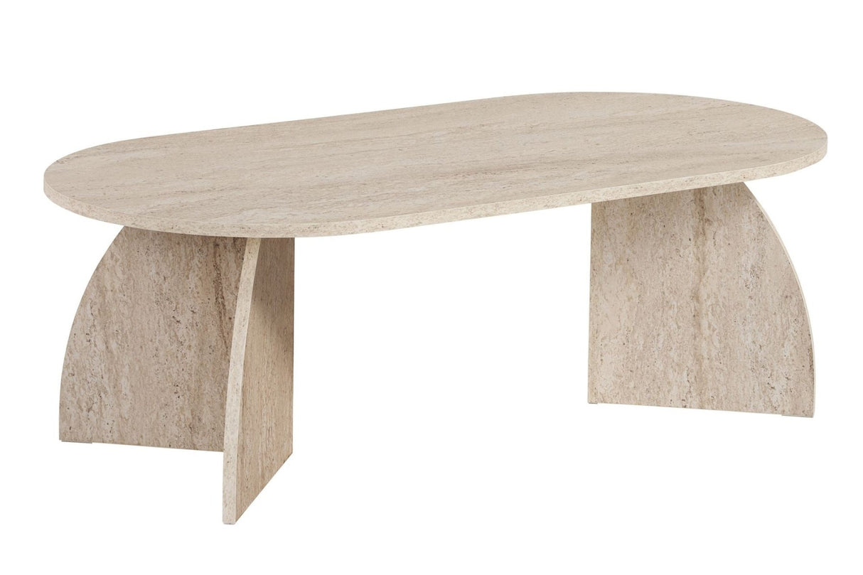 Melina Couchtisch Travertin oval 120 cm Mit melaminbeschichtetem Holzverbund