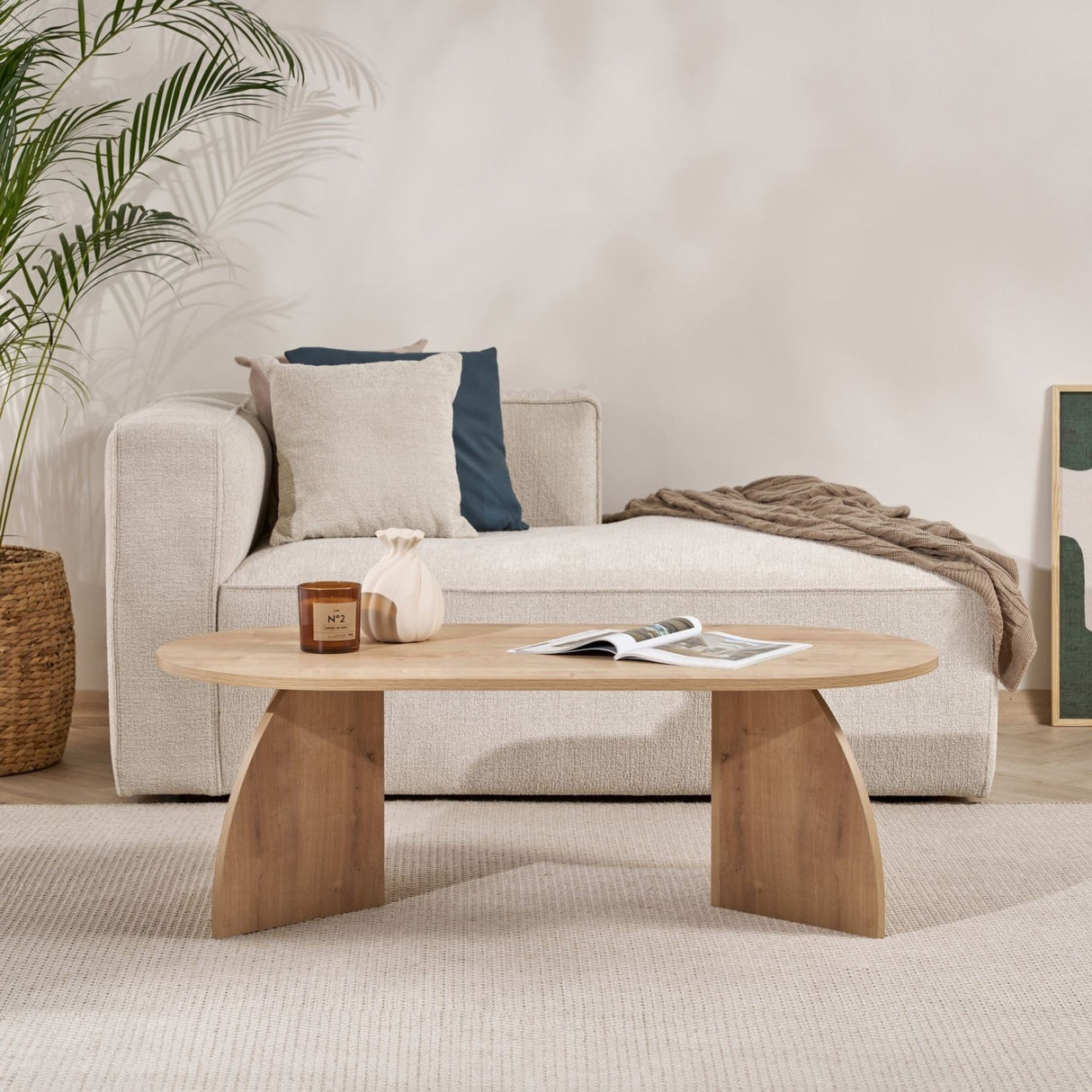 Melina Couchtisch oval in Saphir-Eiche-Optik Melaminbeschichtetes Holz