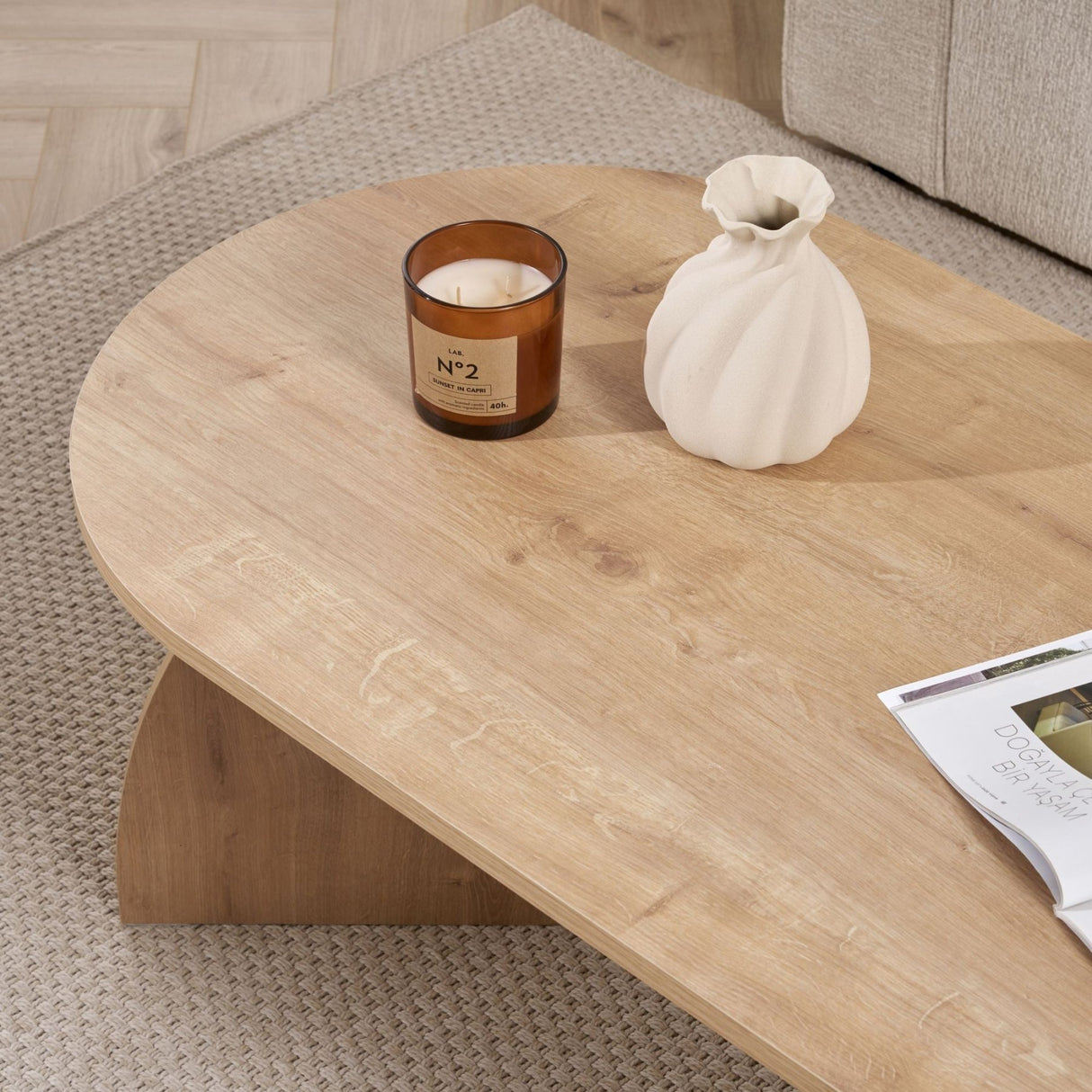 Melina Couchtisch oval in Saphir-Eiche-Optik Melaminbeschichtetes Holz
