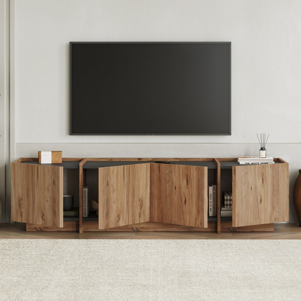 Lowen tv-meubel in eikenlook 180 cm Atlantic Pine en antraciet Gemelamineerd hout