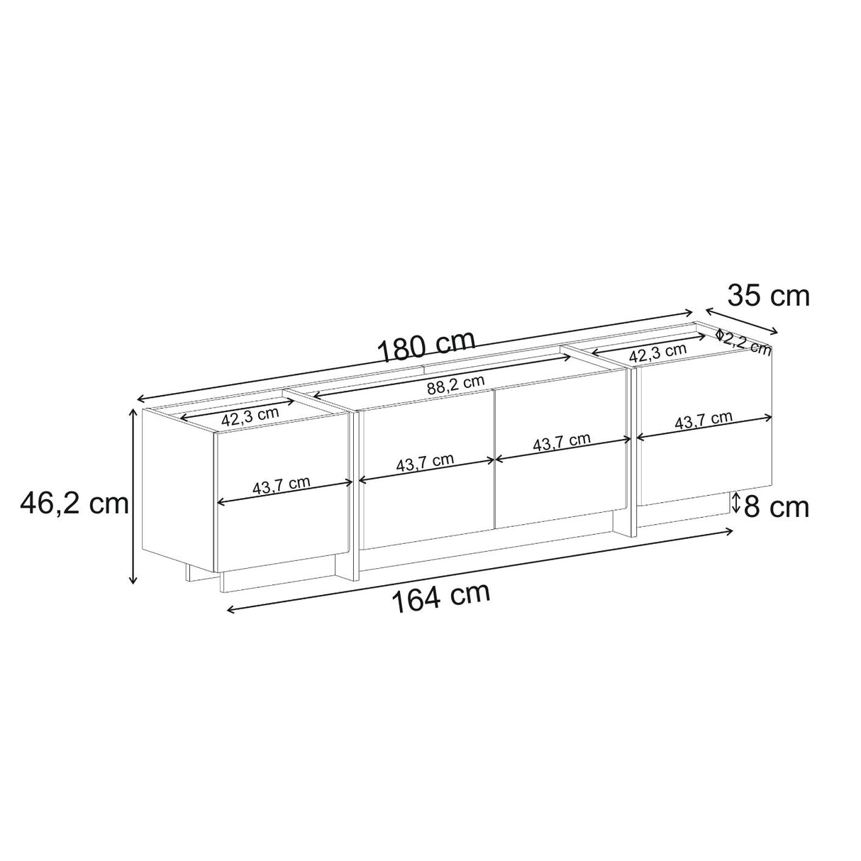 Lowen tv-meubel in eikenlook 180 cm Atlantic Pine en antraciet Gemelamineerd hout