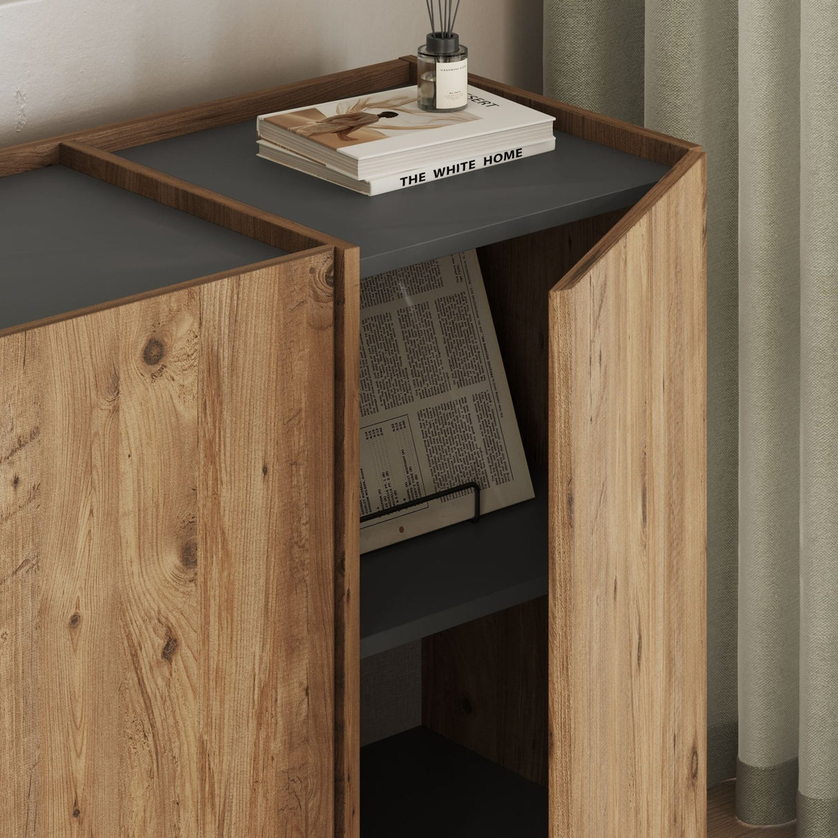Dorma sidetable in eikenlook 180 cm Atlantic Pine en antraciet Melamine gecoat hout