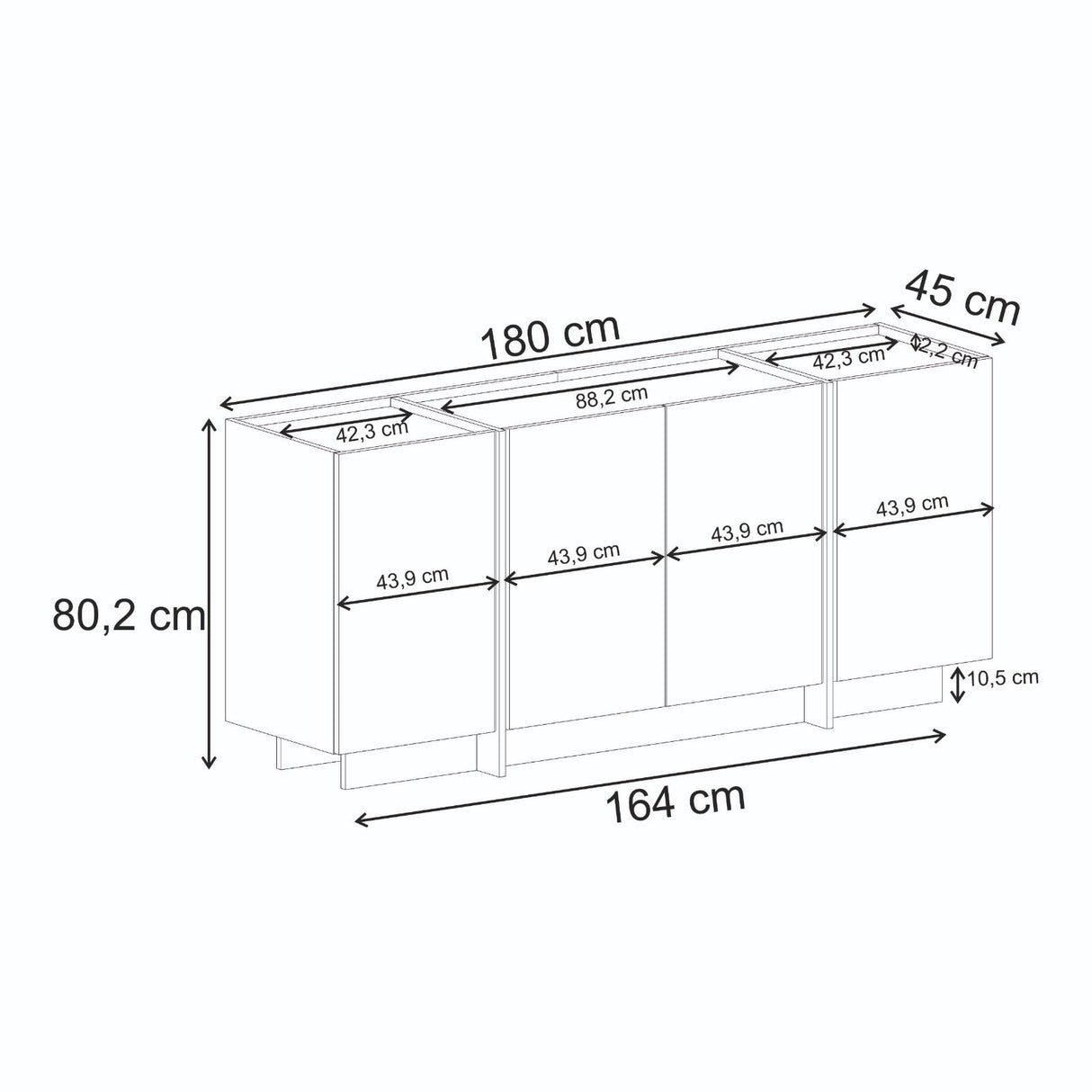 Dorma sidetable in eikenlook 180 cm Atlantic Pine en antraciet Melamine gecoat hout