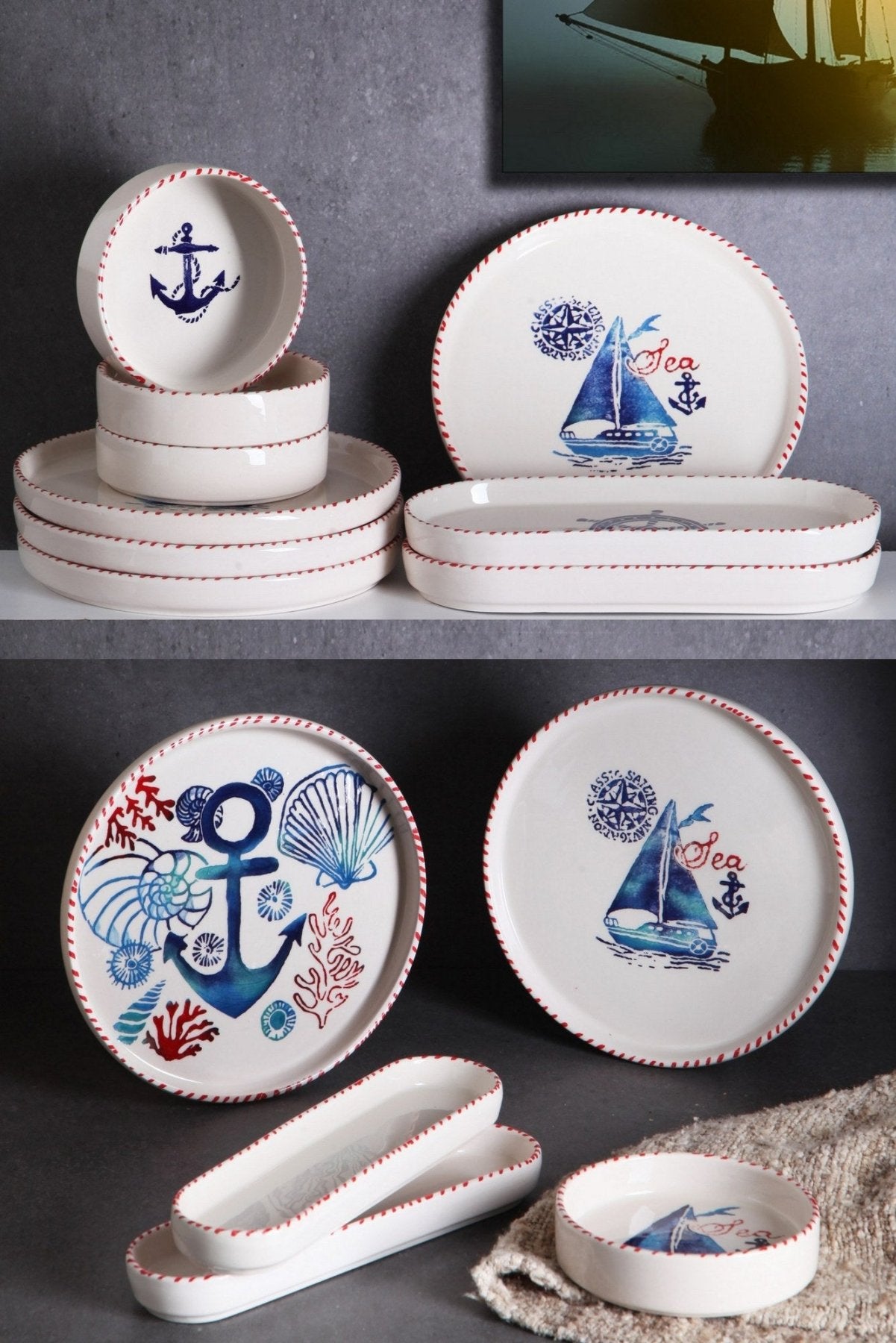 KAHSER14-MARINE Weiß Blau Rot 100 % KERAMIK 6 cm breit