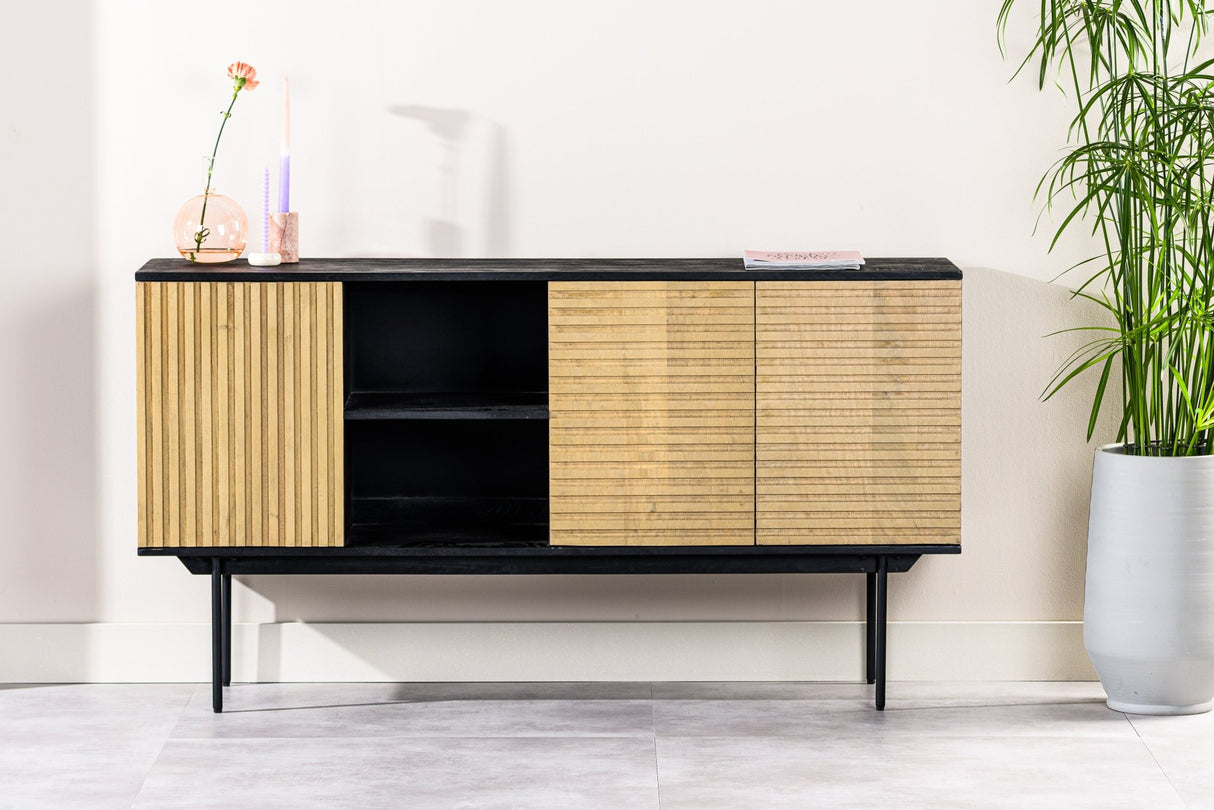 Sideboard Manu aus Mangoholz schwarz natur 160x40x86 cm