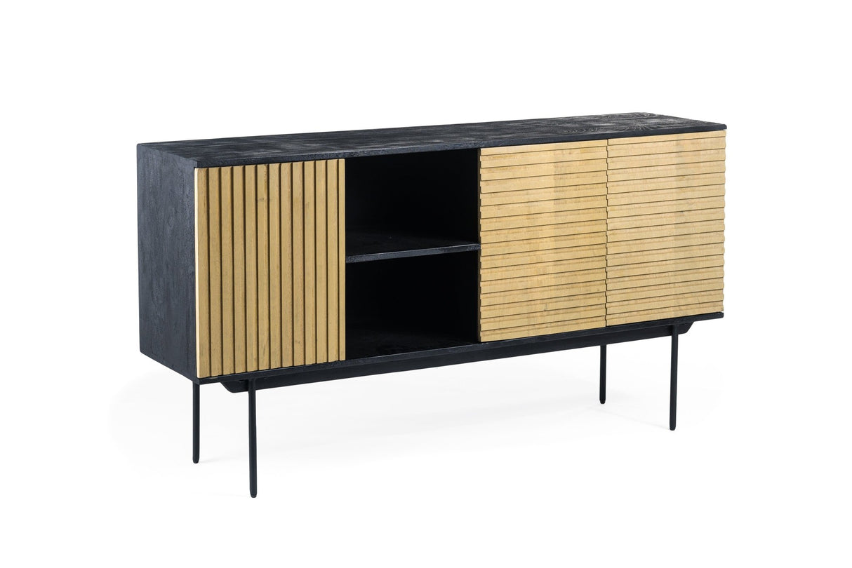 Sideboard Manu aus Mangoholz schwarz natur 160x40x86 cm