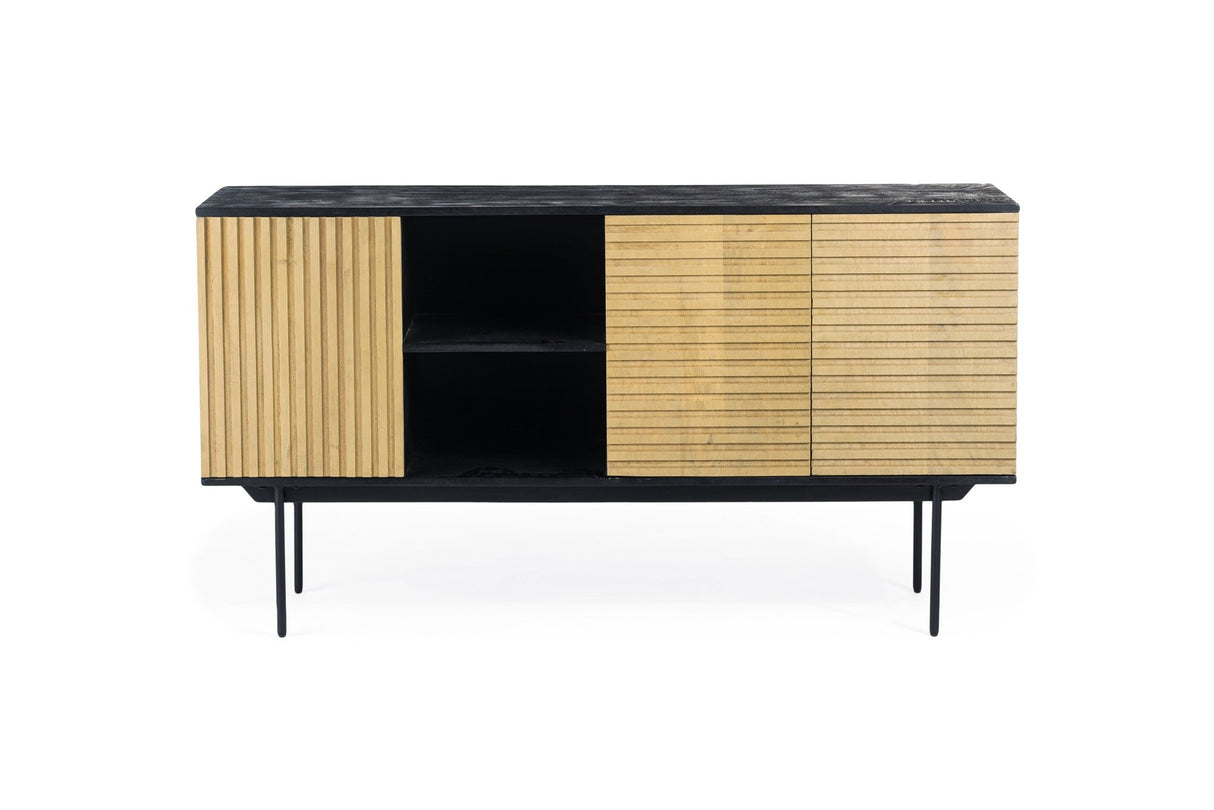 Sideboard Manu aus Mangoholz schwarz natur 160x40x86 cm