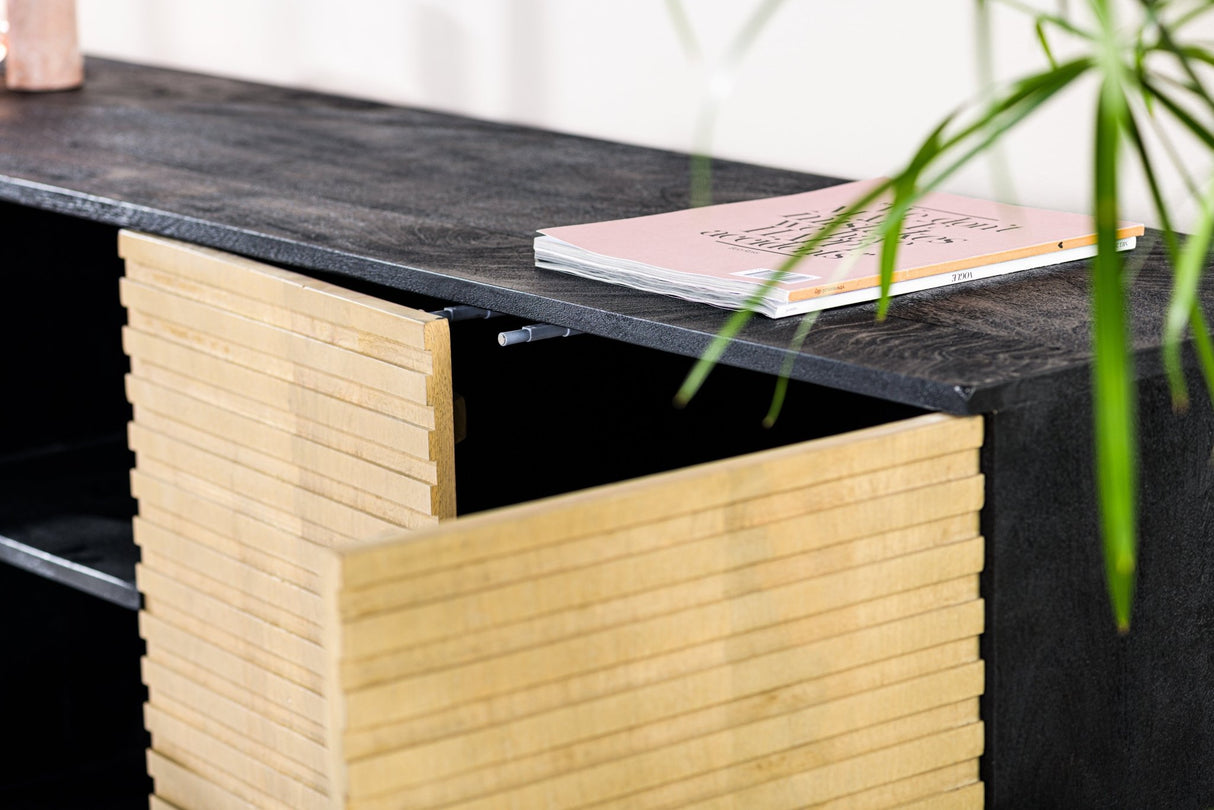 Sideboard Manu aus Mangoholz schwarz natur 160x40x86 cm