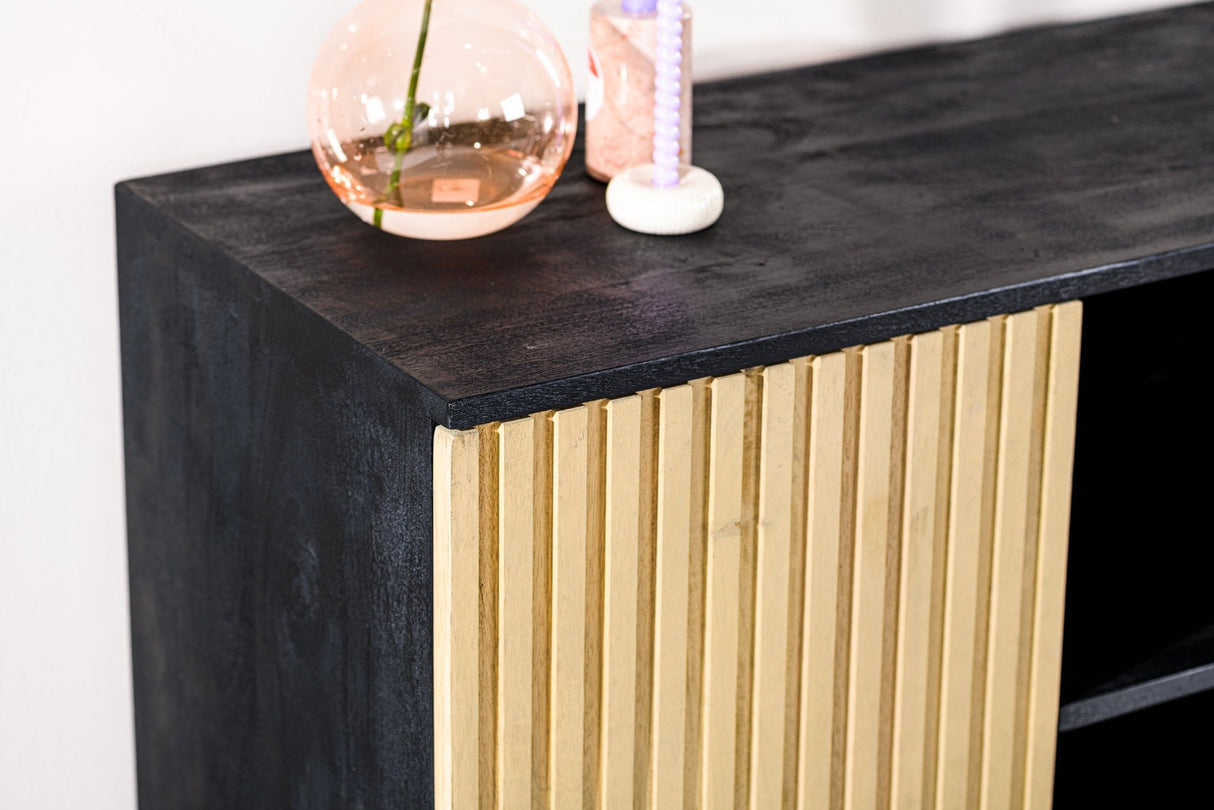 Sideboard Manu aus Mangoholz schwarz natur 160x40x86 cm