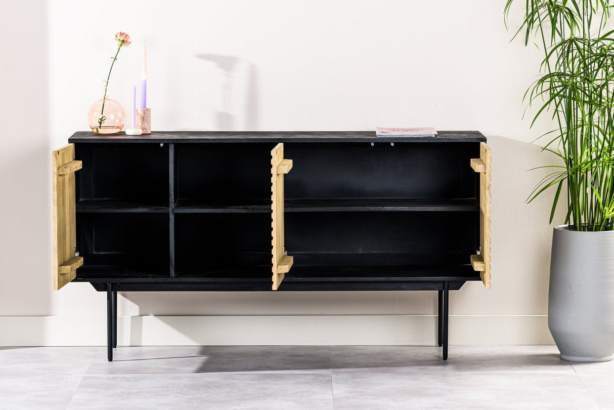 Sideboard Manu aus Mangoholz schwarz natur 160x40x86 cm