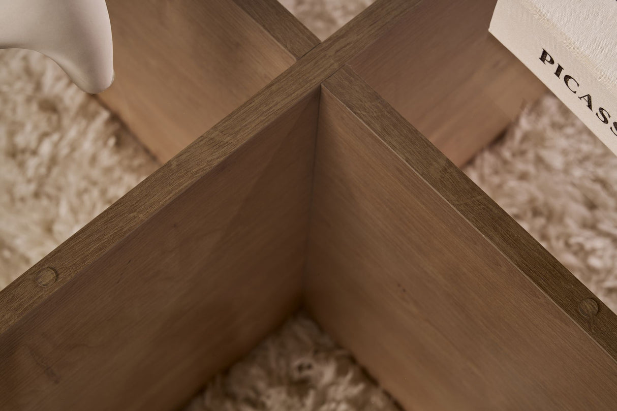 Couchtisch Aris Rund 75 cm Getöntes Glas - Melamin Eichenholz