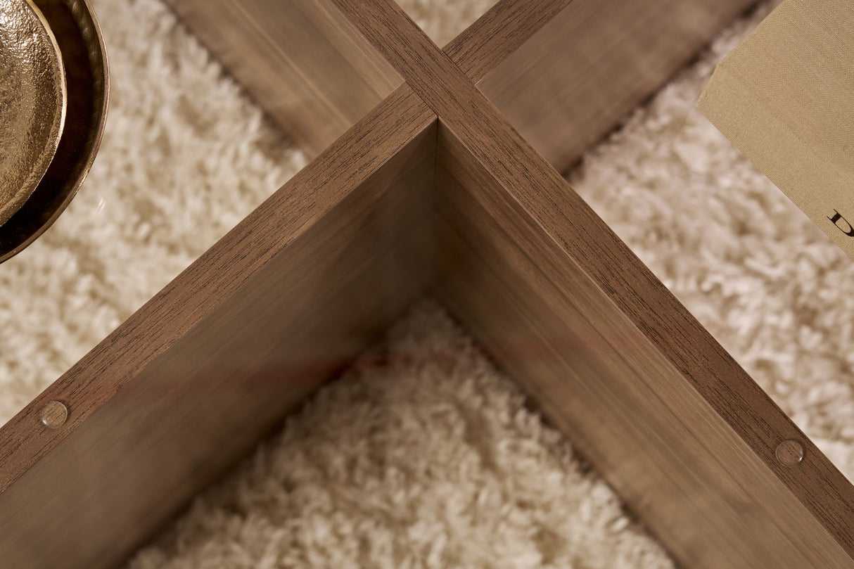 Runde Glas-Couchtisch Aris - Walnuss-Melamin-Untergestell