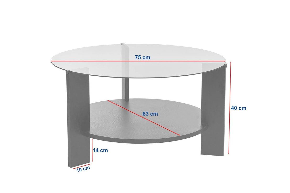 Runder Couchtisch aus Eiche, Melamin, transparentes Glas, Ø75 cm – Kairo