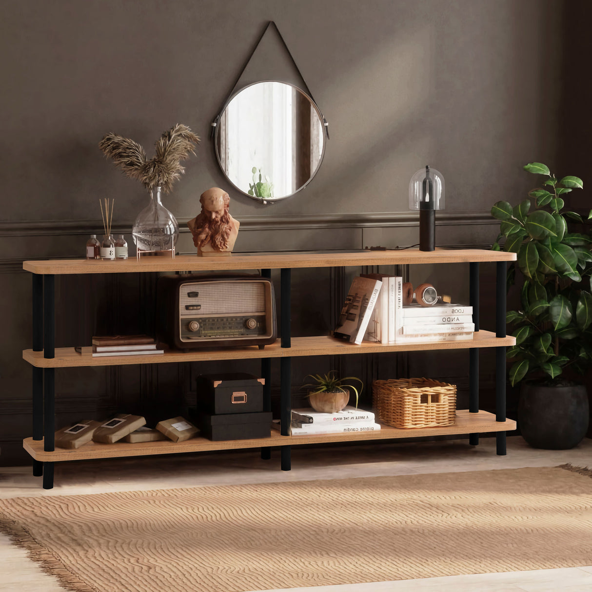 Bücherregal Zen Black Atlantic Pine Melamin 180x74.9x35 cm