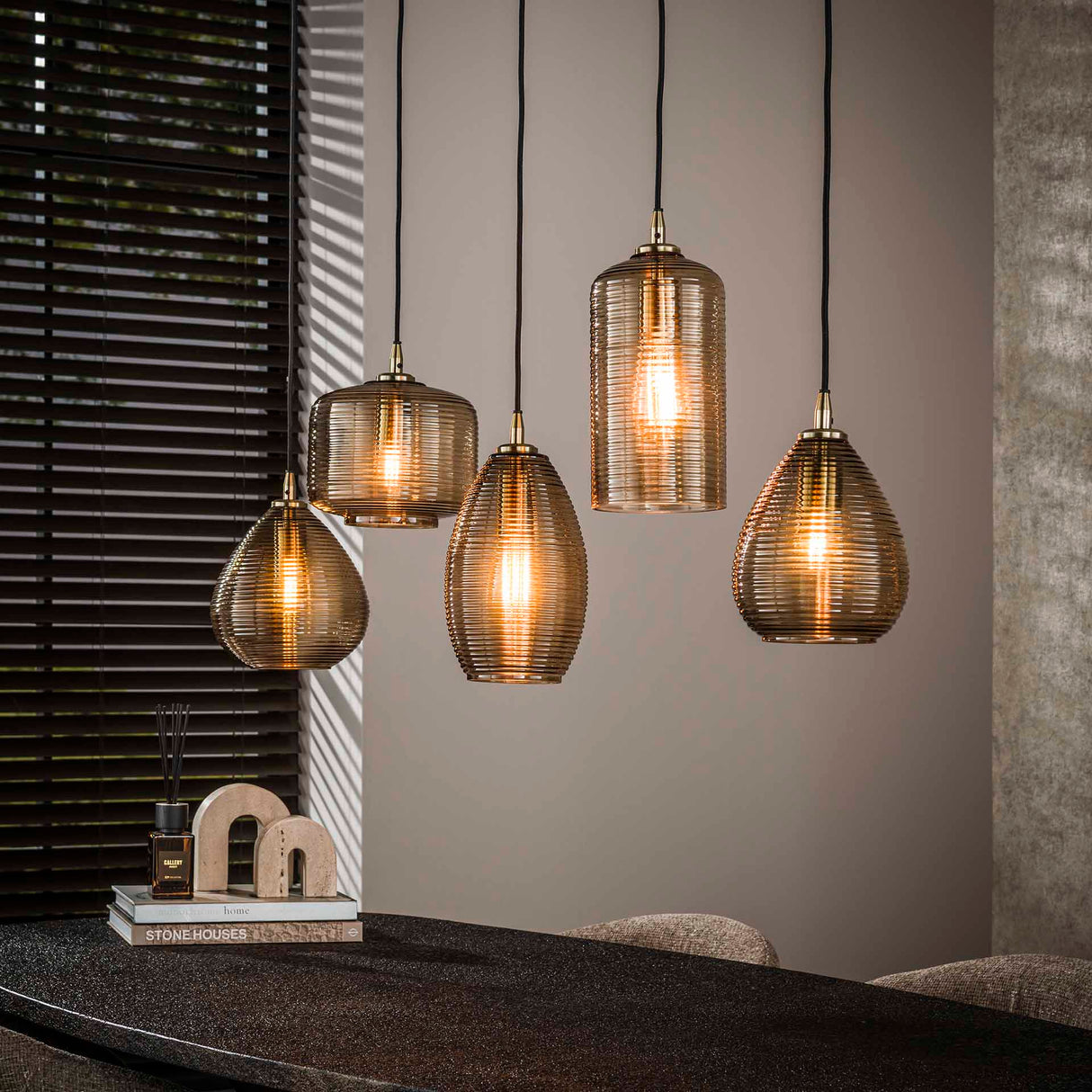 Hängelampe Axis 5-flammig Rauchglas braun horizontal