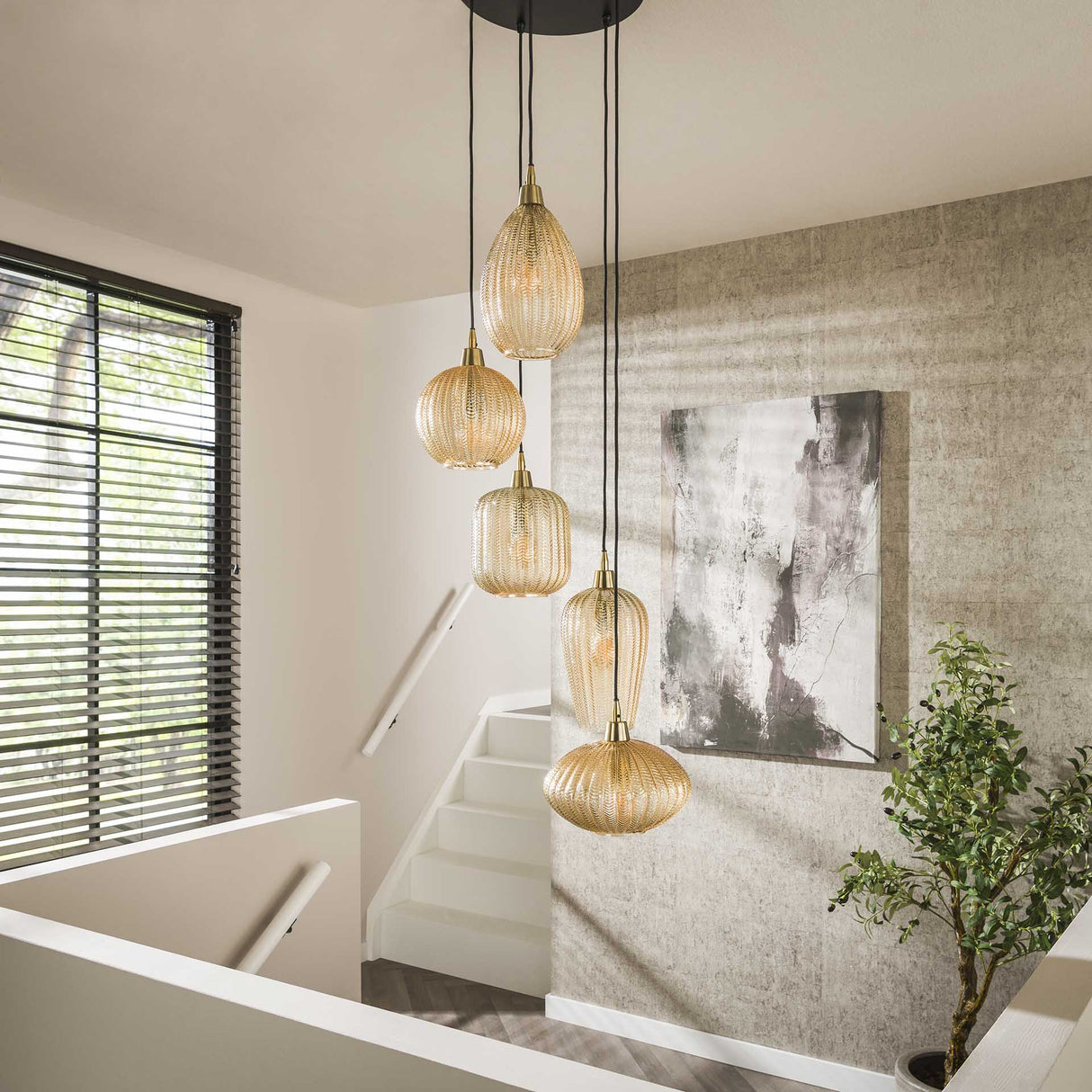 Glas-Pendelleuchte Olaf 5-flammig Bernstein Gold