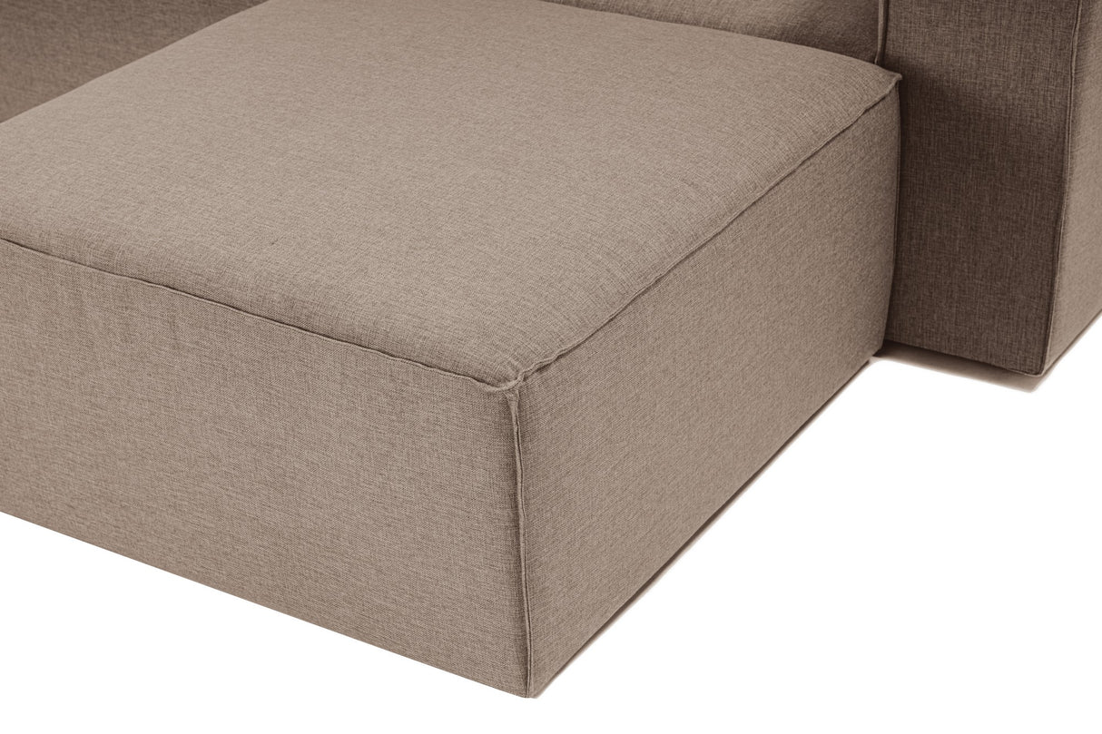 Modulares Ecksofa mit losen Hockern brauner Leinenstoff Fora