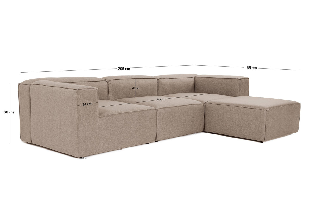 Modulares Ecksofa mit losen Hockern brauner Leinenstoff Fora