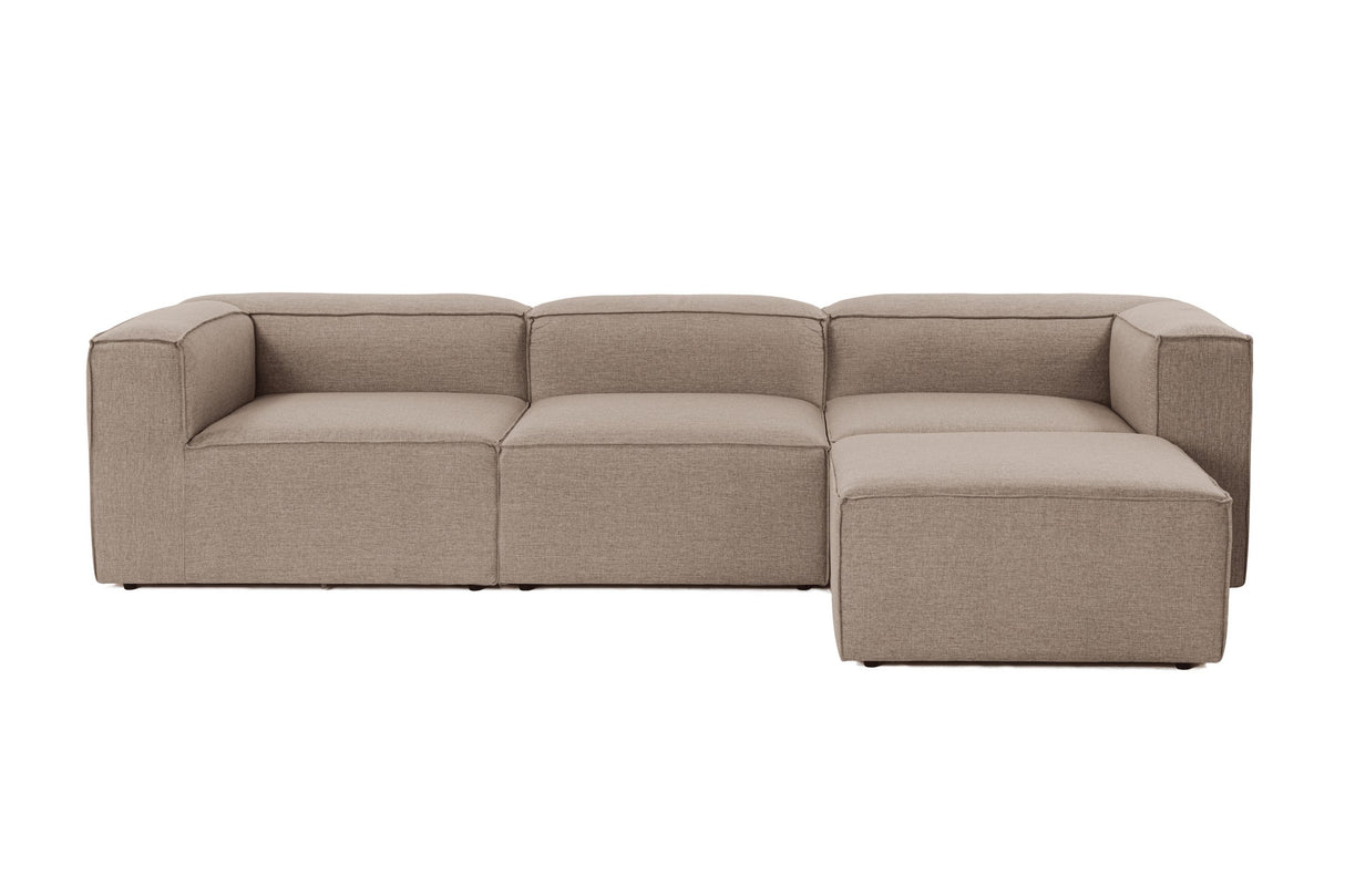 Modulares Ecksofa mit losen Hockern brauner Leinenstoff Fora