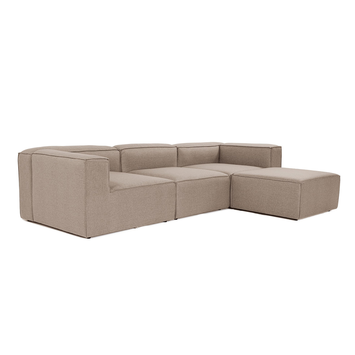 Modulares Ecksofa mit losen Hockern brauner Leinenstoff Fora