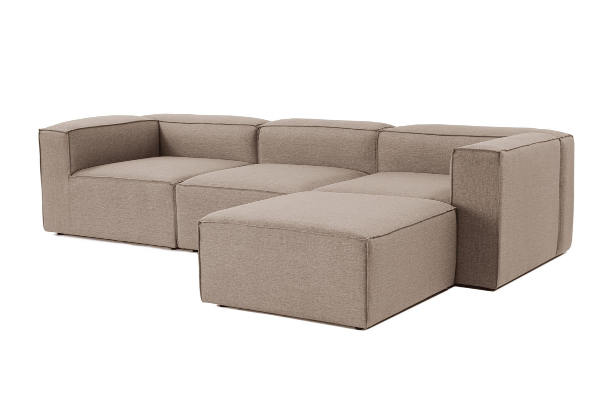Modulares Ecksofa mit losen Hockern brauner Leinenstoff Fora