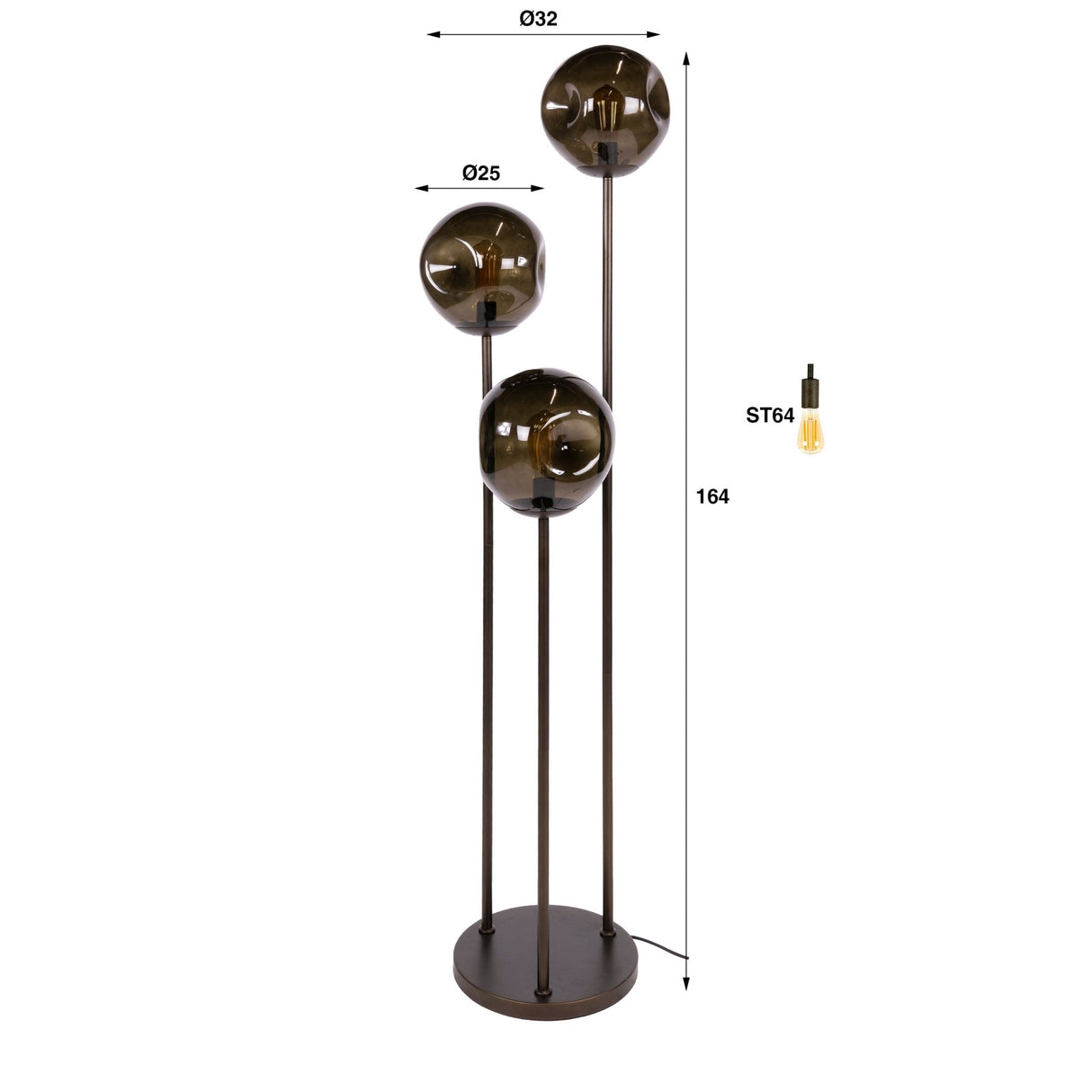Stehleuchte Ada 3-flammig aus braunem Glas