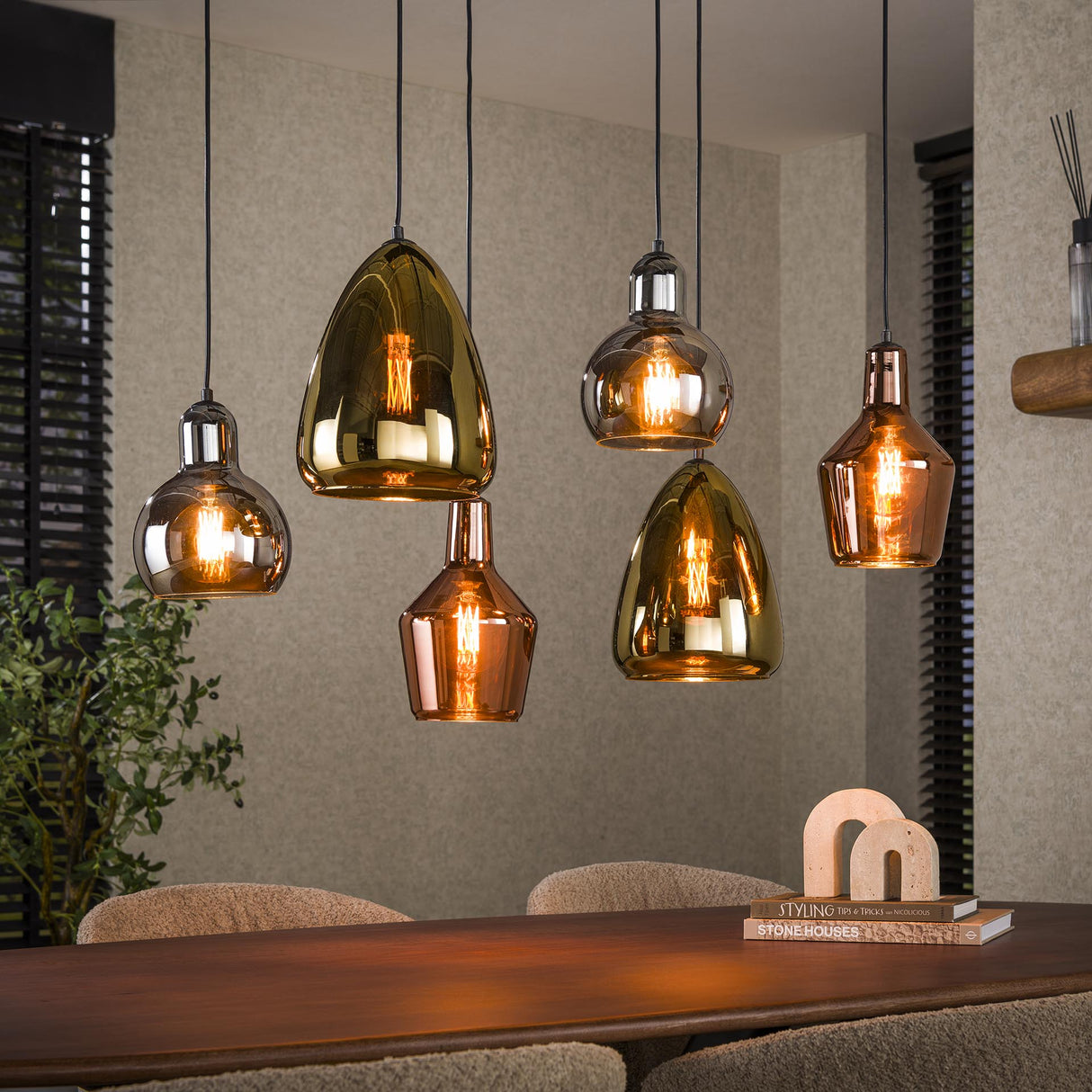 Industrielle Hanglampe Pam Colored Glas gemischt 6 Leichter