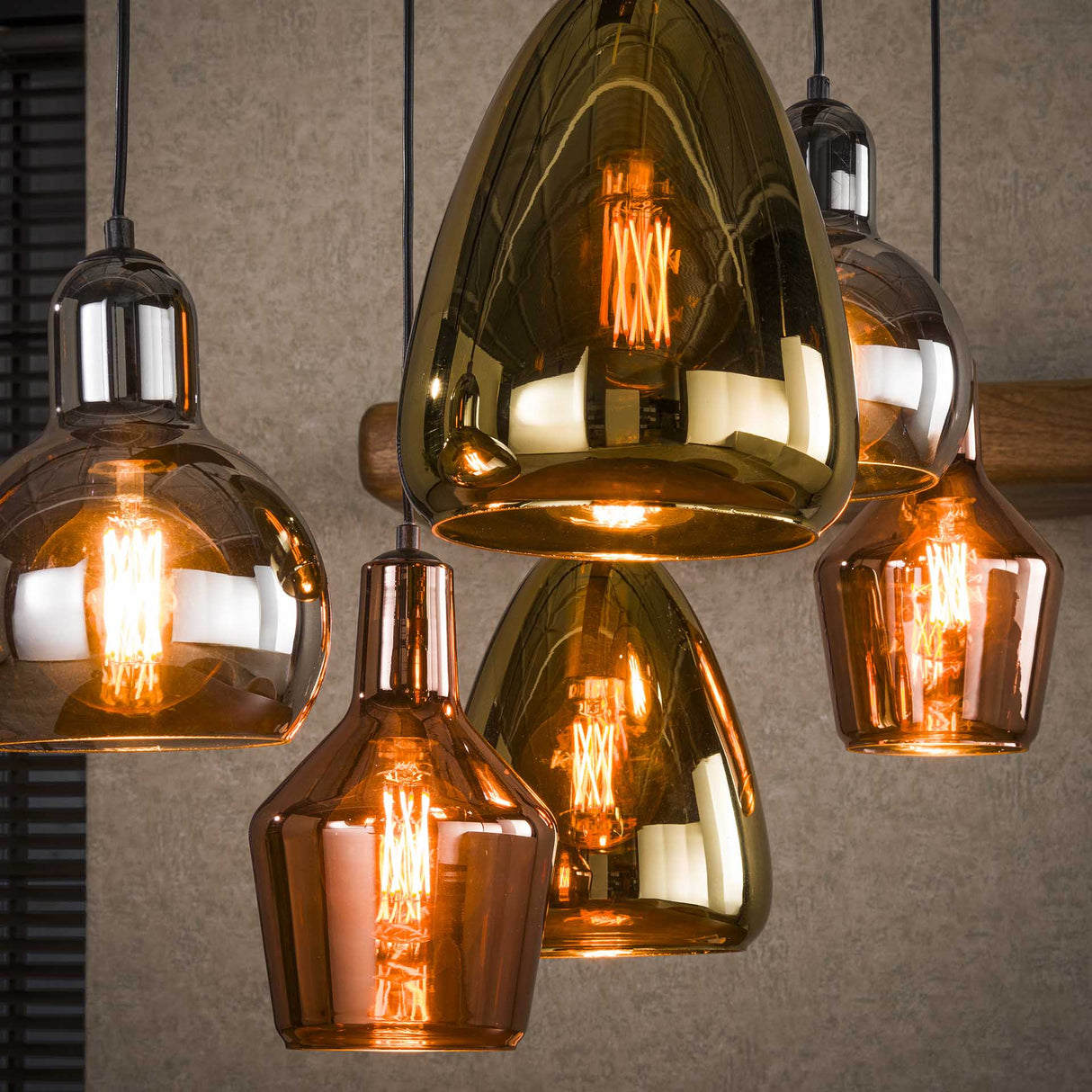 Industrielle Hanglampe Pam Colored Glas gemischt 6 Leichter