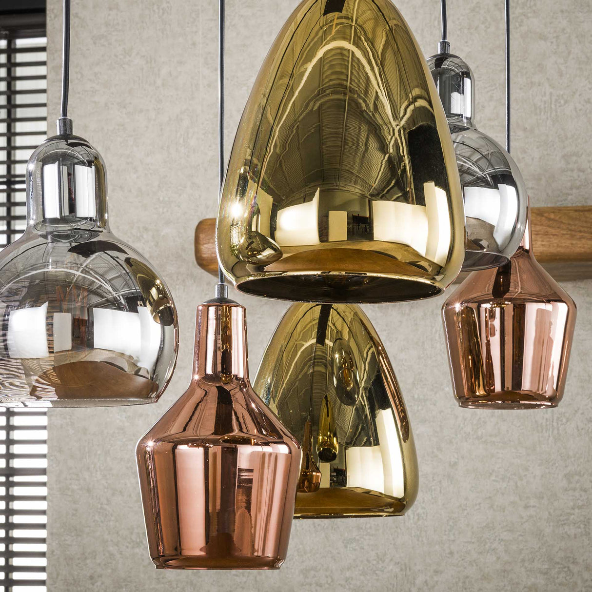 Industrielle Hanglampe Pam Colored Glas gemischt 6 Leichter