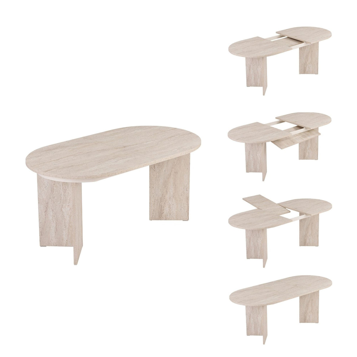 Sorell uitschuifbare eettafel travertin 160 cm Gemelamineerd houtcomposiet