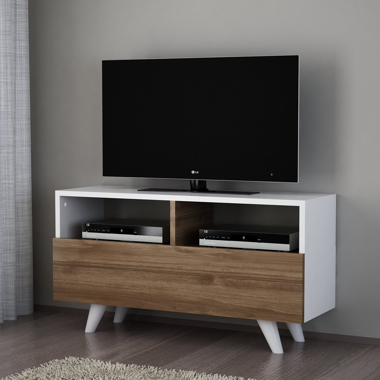 TV-Möbel Novella White Walnut Melamine 90x50.6x29.5 cm