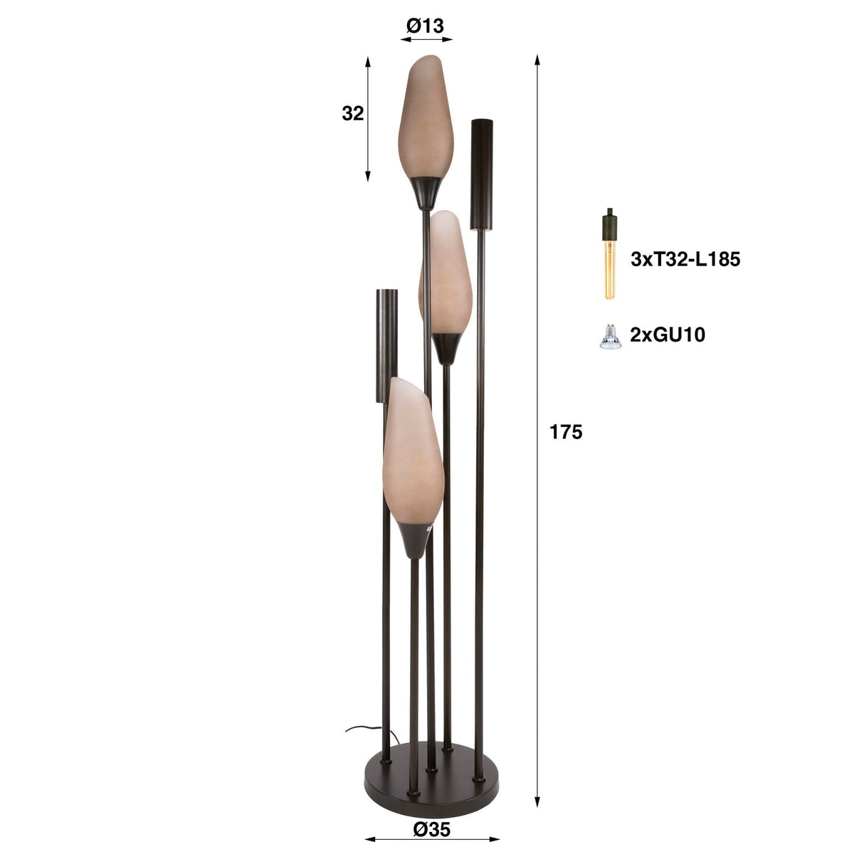 Vloerlamp Cocoon 5-lichts bruin frosted