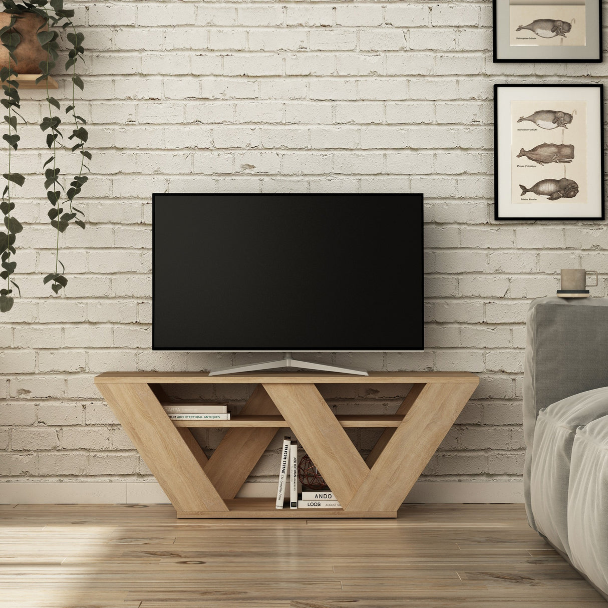TV-Möbel Pipralla Oak Melamin 110x40x30 cm