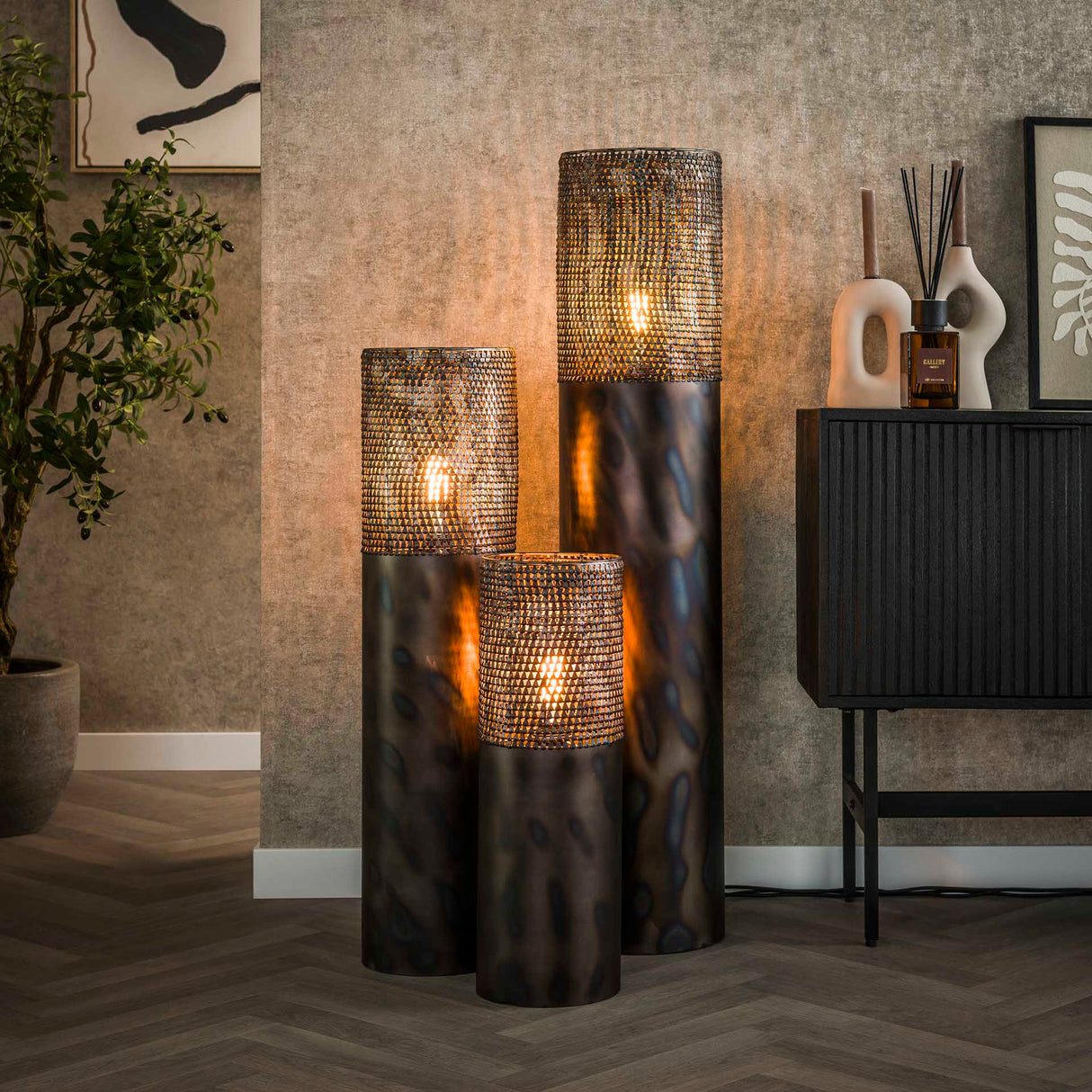 Stehlampe Zylinder Brick 60 cm schwarz braun