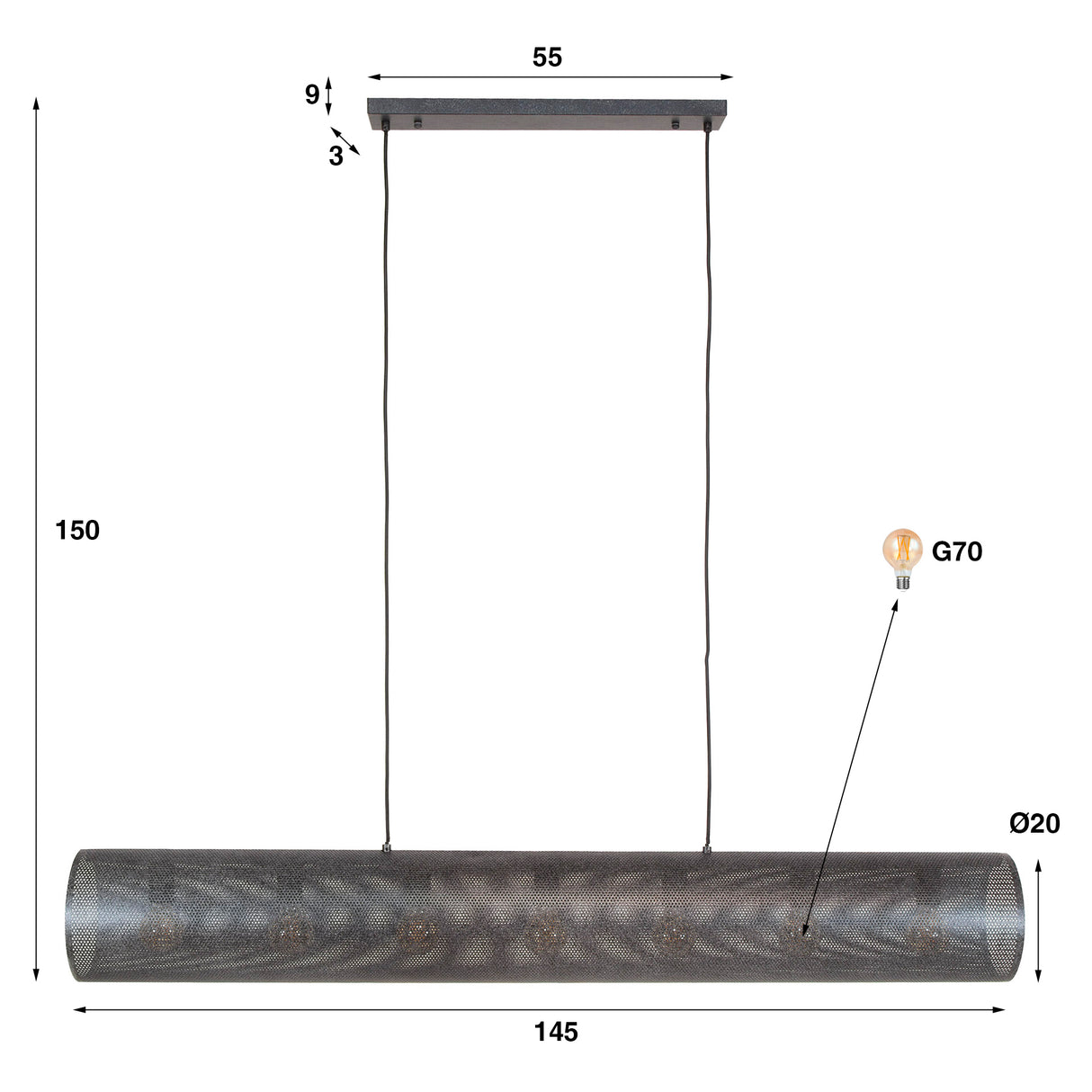 Hängelampe Knox 7-flammig XL Mesh Schwarz
