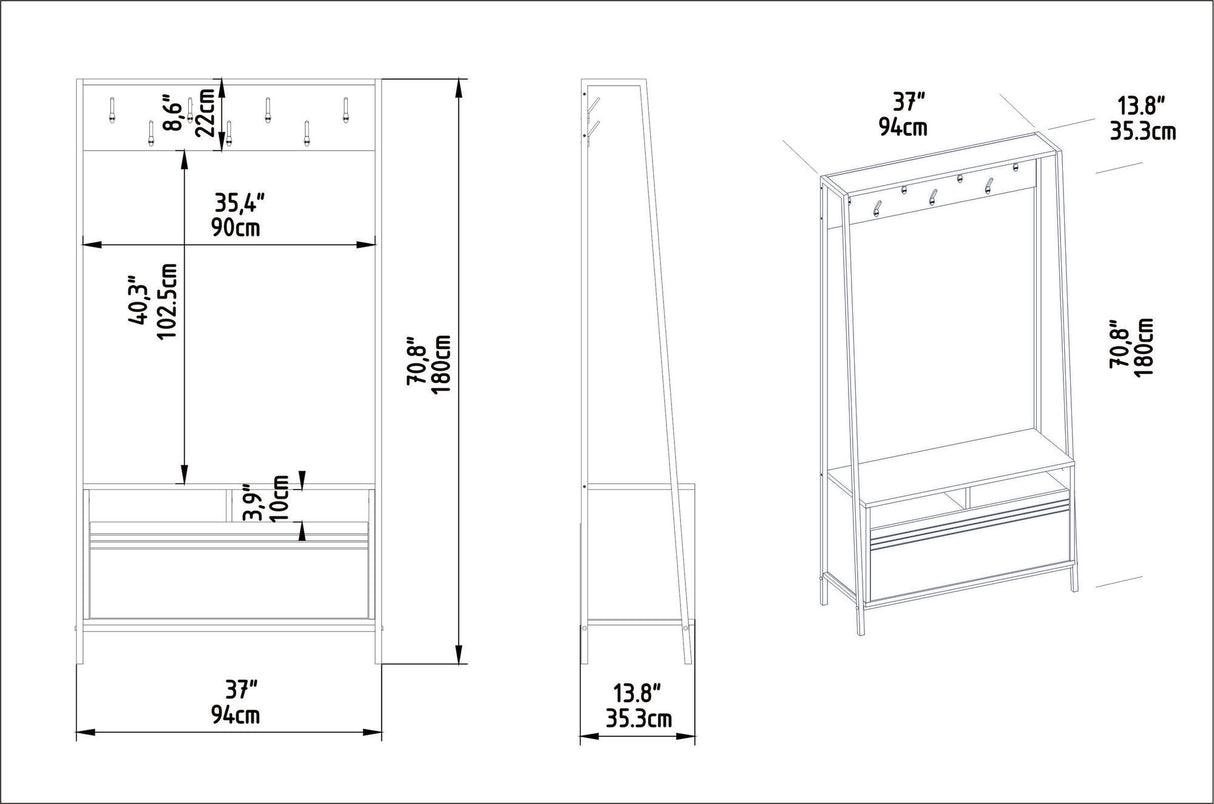 Garderobenmöbel Garderobe Walnuss Melamin Devon - Mit Fächern und Schublade