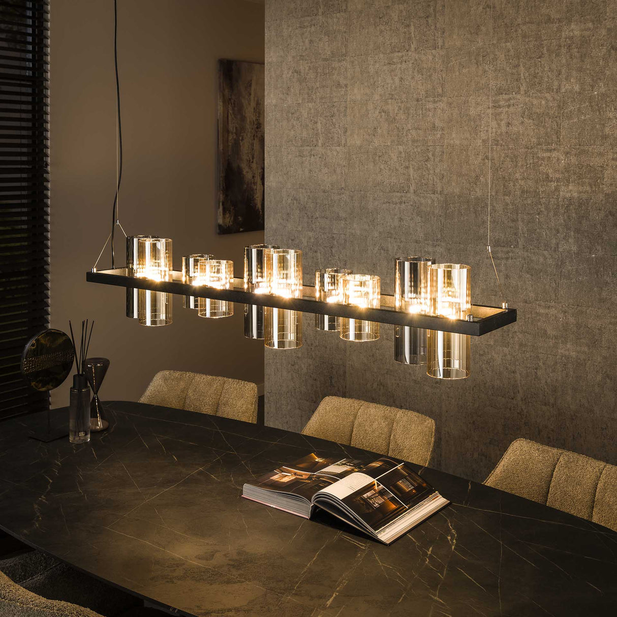 Hängelampe Khai 10-flammig Zylinder gemischtes Glas