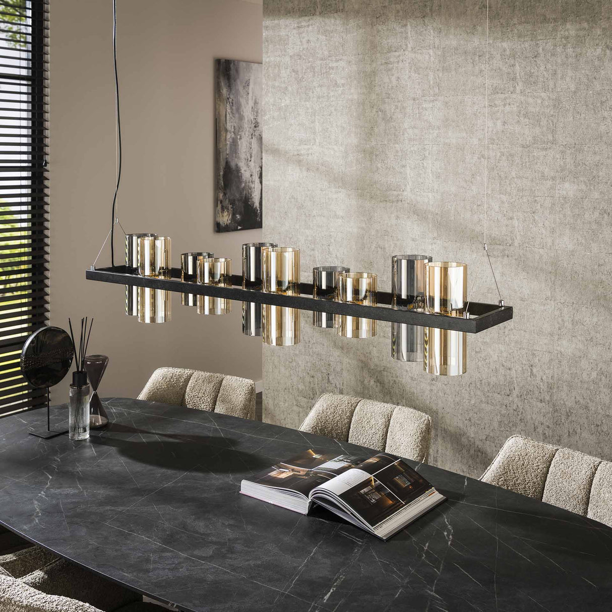 Hängelampe Khai 10-flammig Zylinder gemischtes Glas