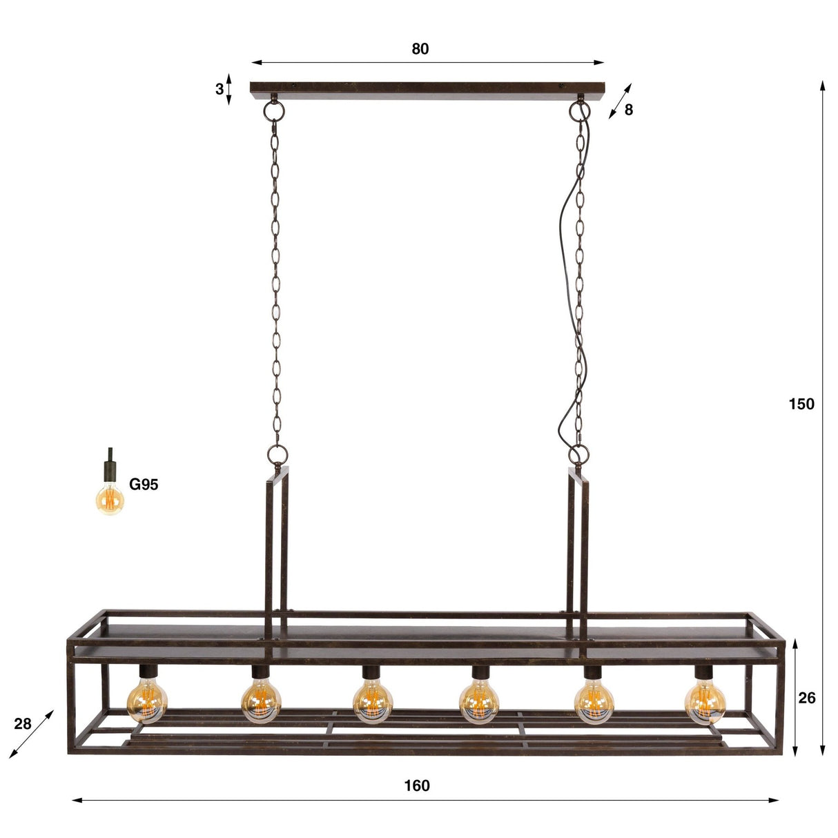 Pendellampe Eloisa 6-flammig Metall schwarz