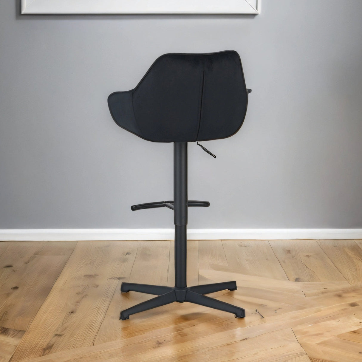 Venom Barhocker Schwarz Samt - Verstellbarer Drehbarer Barstuhl mit Armlehne