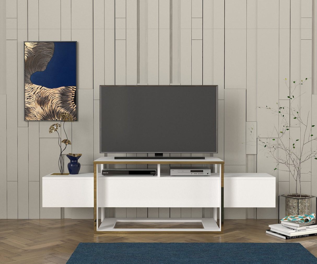 TV -Möbel Bianco White Gold Melamin 160x49.8x46.1 cm