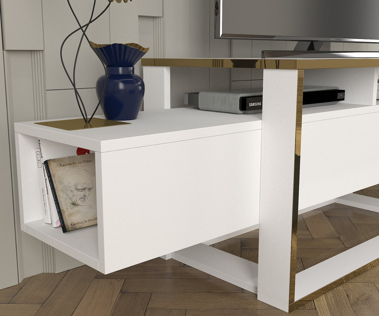 TV -Möbel Bianco White Gold Melamin 160x49.8x46.1 cm