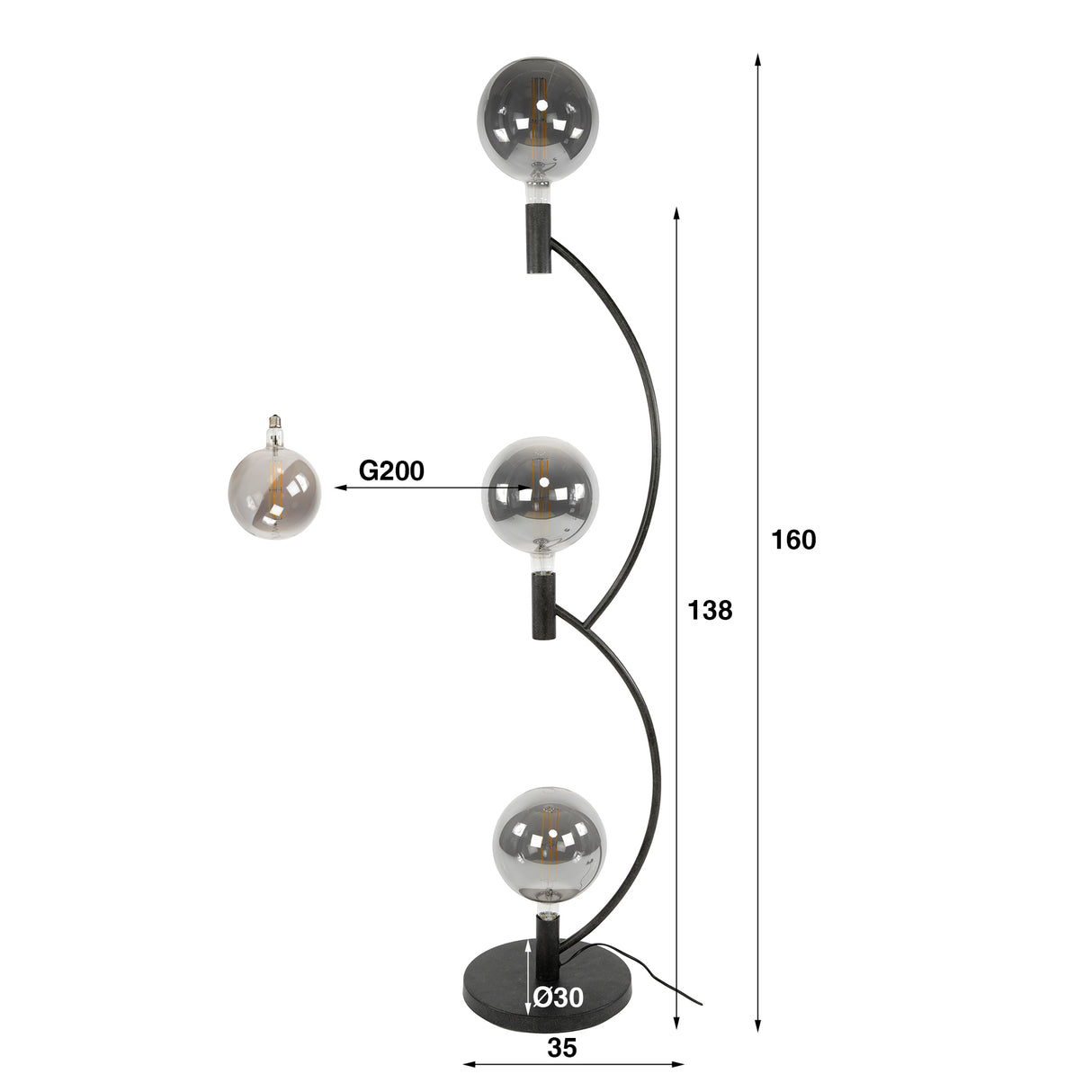 Bodenlampe Niro 3-Licht schwarz