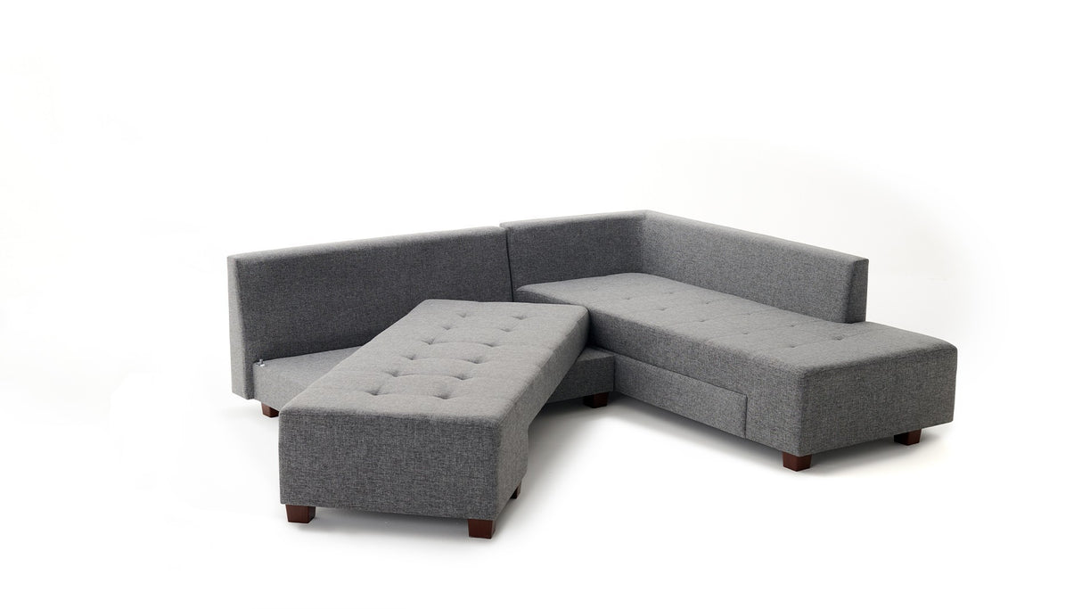 Schlafsofa grauer Stoff – XL 280 × 206 cm – mit Rollen – Rechts – Manama
