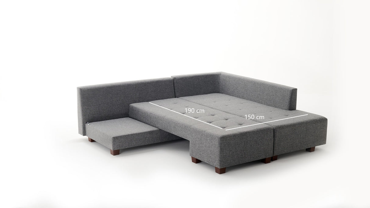 Schlafsofa grauer Stoff – XL 280 × 206 cm – mit Rollen – Rechts – Manama