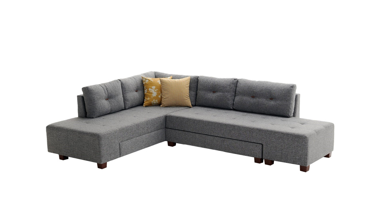 Schlafsofa grauer Stoff – XL 280 × 206 cm – mit Rollen – Links – Manama