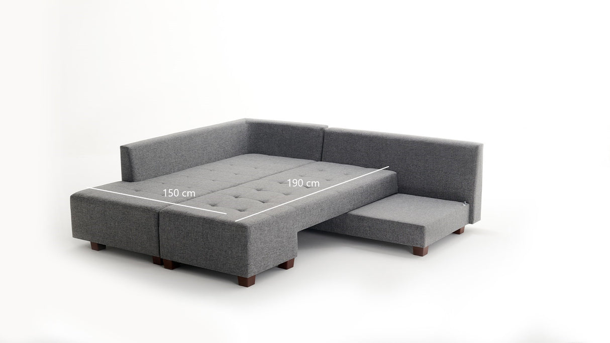 Schlafsofa grauer Stoff – XL 280 × 206 cm – mit Rollen – Links – Manama