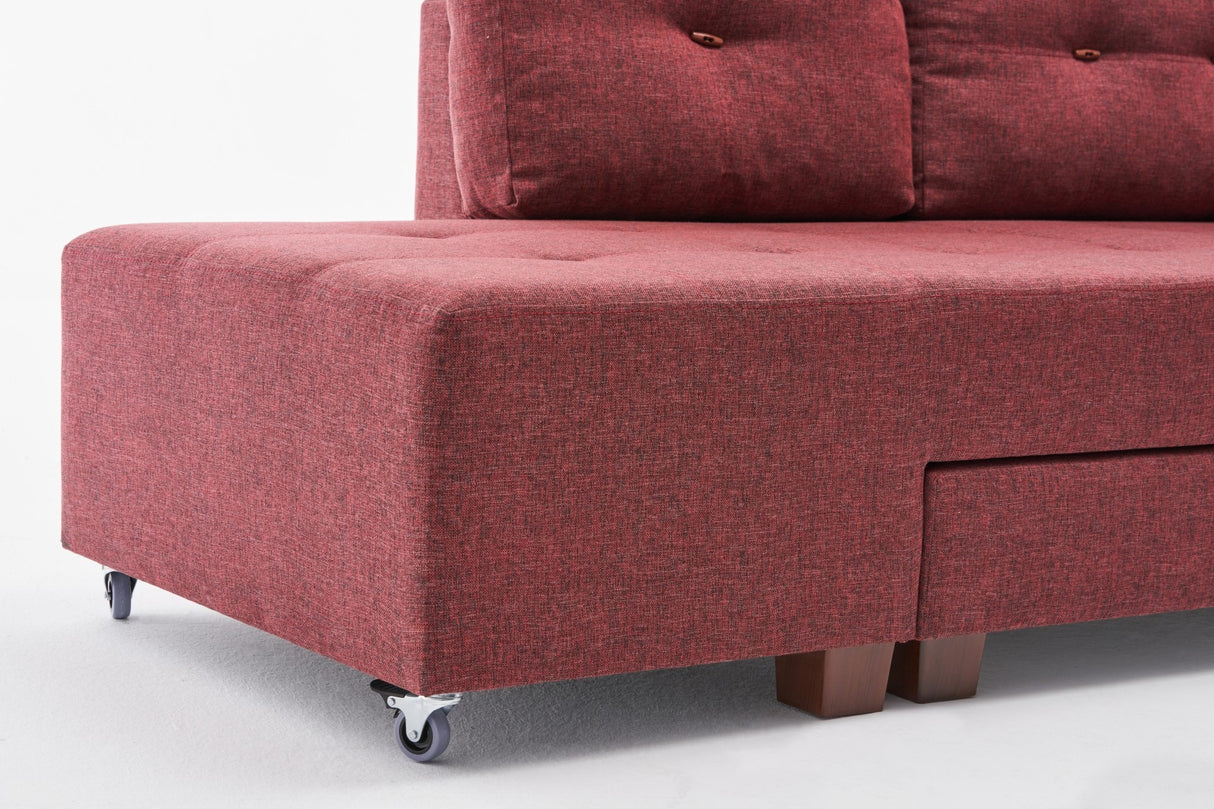 Schlafsofa roter Stoff – XL 280 × 206 cm – mit Rollen – Rechts – Manama